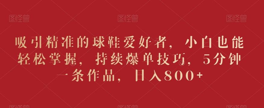 吸引精准的球鞋爱好者，小白也能轻松掌握，持续爆单技巧，5分钟一条作品，日入800+【揭秘】-川融创客