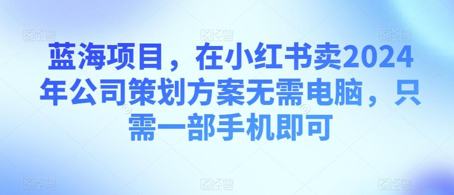 蓝海项目，在小红书卖2024年公司策划方案无需电脑，只需一部手机即可-川融创客