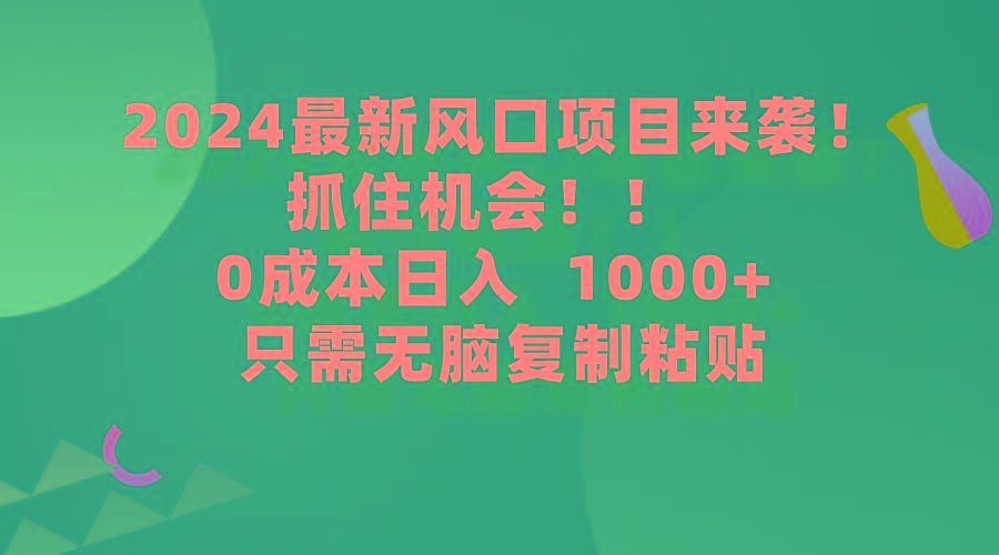 (9899期)2024最新风口项目来袭，抓住机会，0成本一部手机日入1000+，只需无脑复…-川融创客