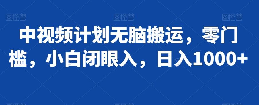 中视频计划无脑搬运，零门槛，小白闭眼入，日入1000+-川融创客