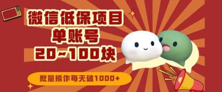 微信领低保单账号20元-100元，批量操作每天破1000+-川融创客