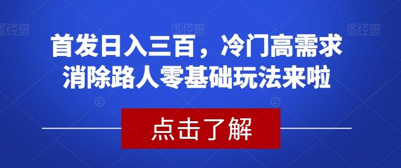 首发日入三百，冷门高需求消除路人零基础玩法来啦【揭秘】-川融创客
