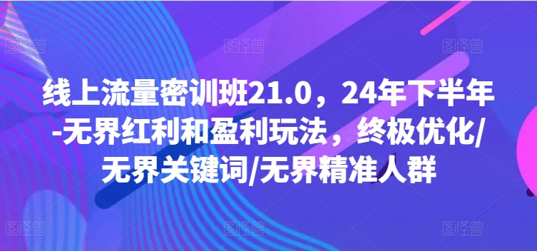 线上流量密训班21.0，24年下半年-无界红利和盈利玩法，终极优化/无界关键词/无界精准人群-川融创客
