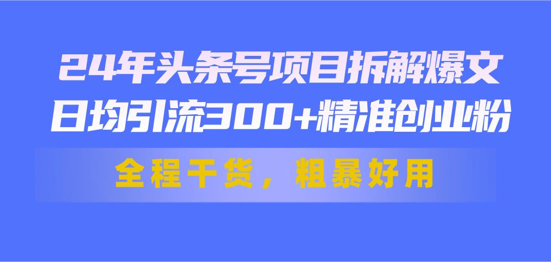 24年头条号项目拆解爆文，日均引流300+精准创业粉，全程干货，粗暴好用-川融创客