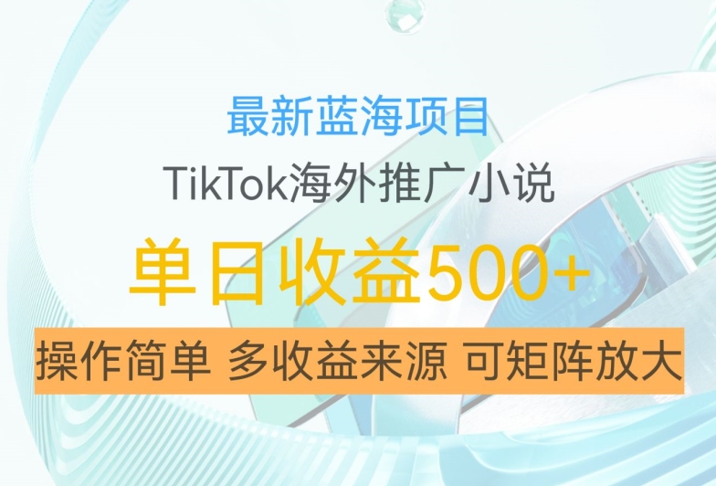 最新蓝海项目，利用tiktok海外推广小说赚钱佣金，简单易学，日入500+，可矩阵放大【揭秘】-川融创客