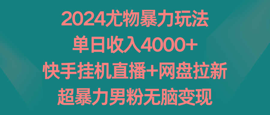 2024尤物暴力玩法 单日收入4000+快手挂机直播+网盘拉新 超暴力男粉无脑变现-川融创客