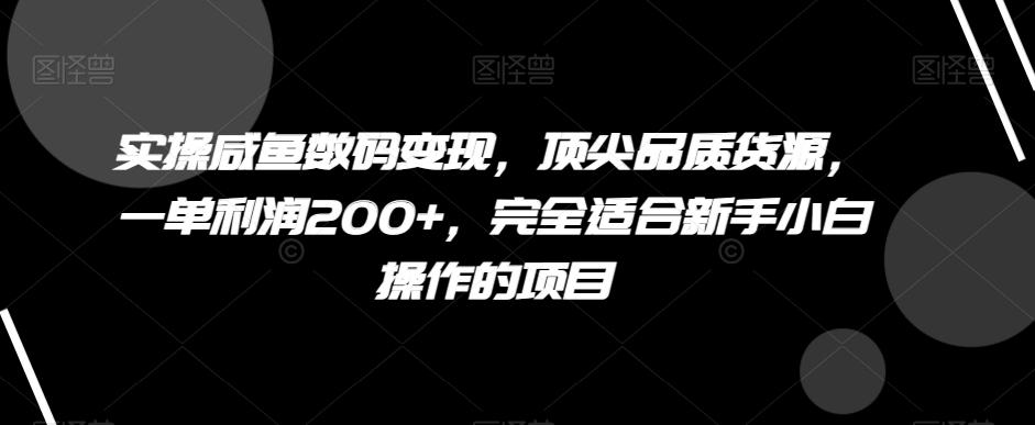实操咸鱼数码变现，顶尖品质货源，一单利润200+，完全适合新手小白操作的项目【揭秘】-川融创客