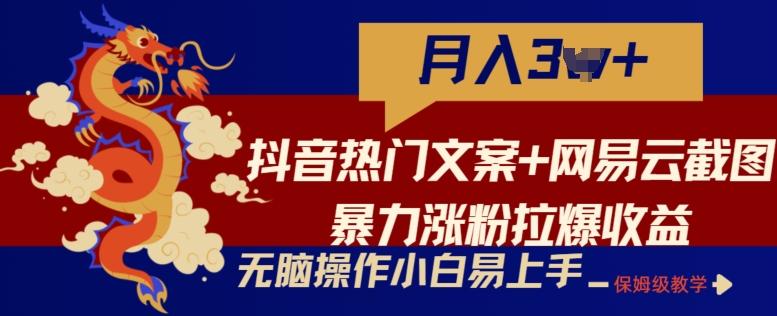 抖音热门文案+网易云截图暴力涨粉拉爆收益玩法，小白无脑操作，简单易上手【揭秘】-川融创客