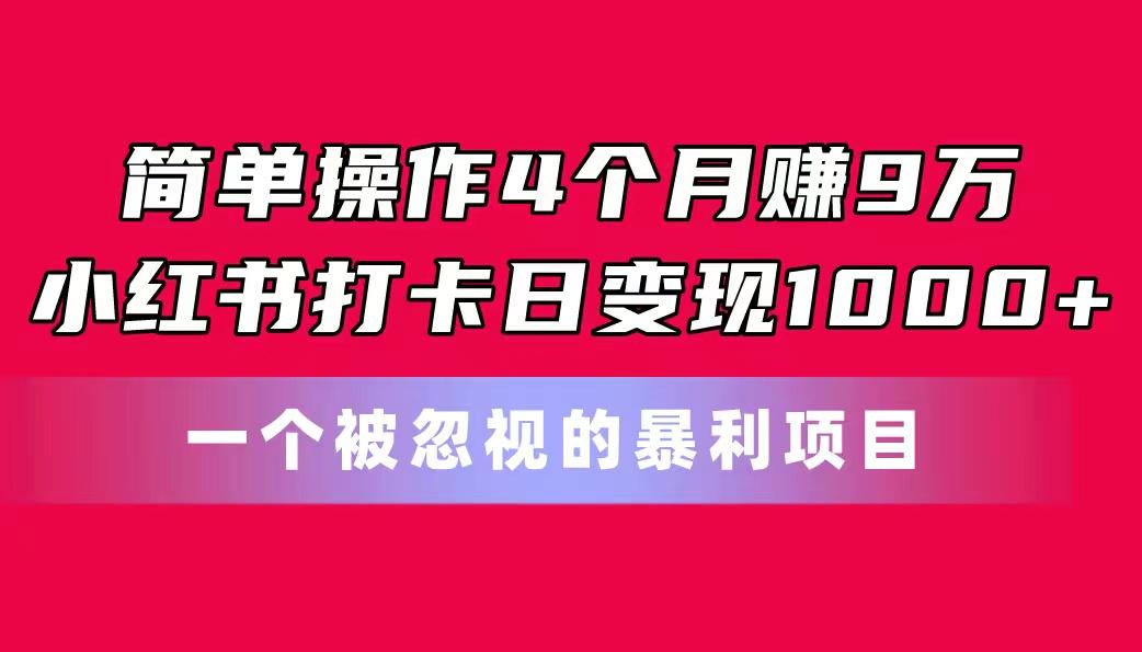 简单操作4个月赚9万！小红书打卡日变现1000+！一个被忽视的暴力项目-川融创客