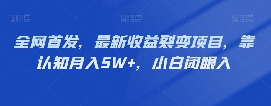 全网首发，最新收益裂变项目，靠认知月入5W+，小白闭眼入-川融创客