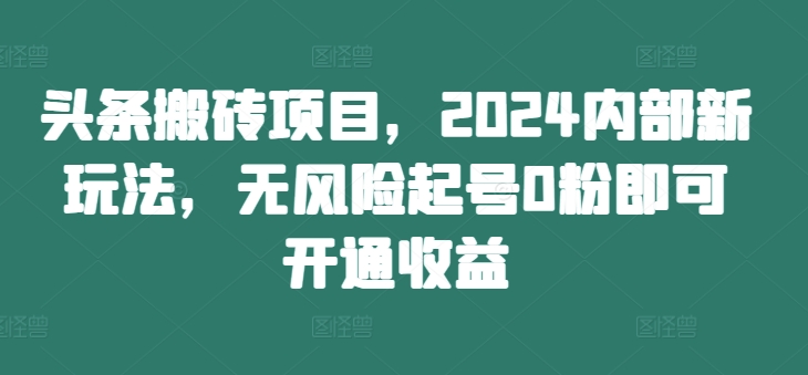 头条搬砖项目,2024内部新玩法,无风险起号0粉即可开通收益-川融创客
