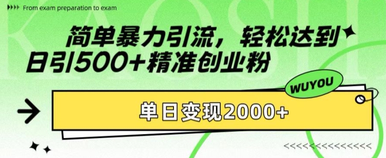 简单暴力引流，轻松达到日引500+精准创业粉，单日变现2k【揭秘】-川融创客